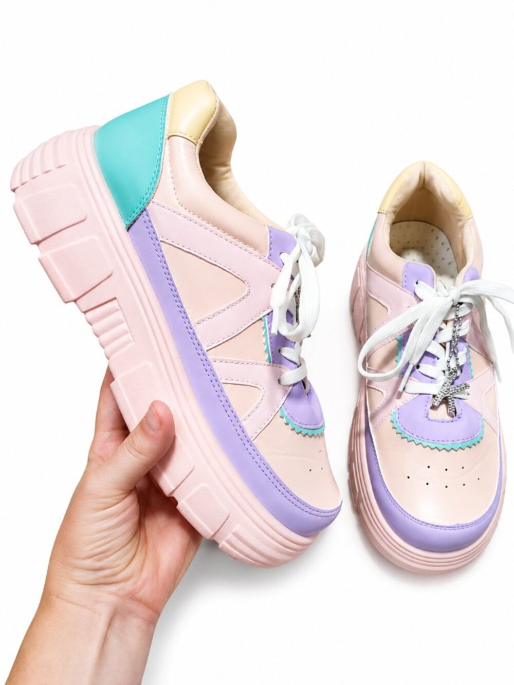 KOI FOOTWEAR Aiya Platform Sneakers Pink Purple 7UK 9US Chunky Festival Y2K 90s